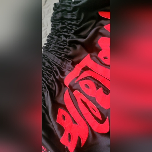 Black Satin MUAY THAI BOXING Shorts - Raja Academy - Picture 3 of 4